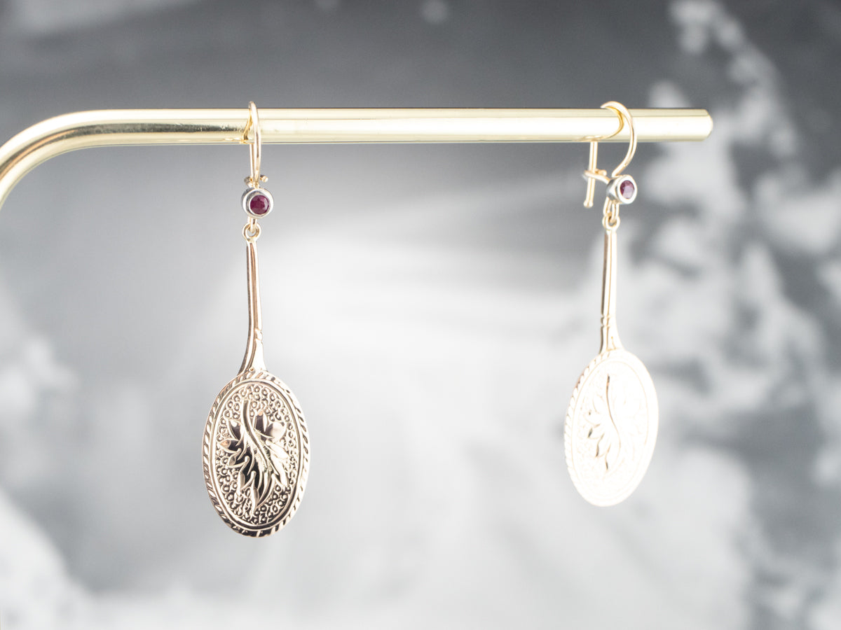 Ruby Gold Bar Drop Earrings