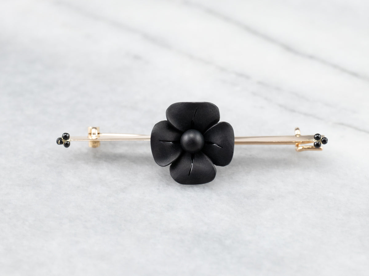 Victorian Jet Flower Gold Bar Pin