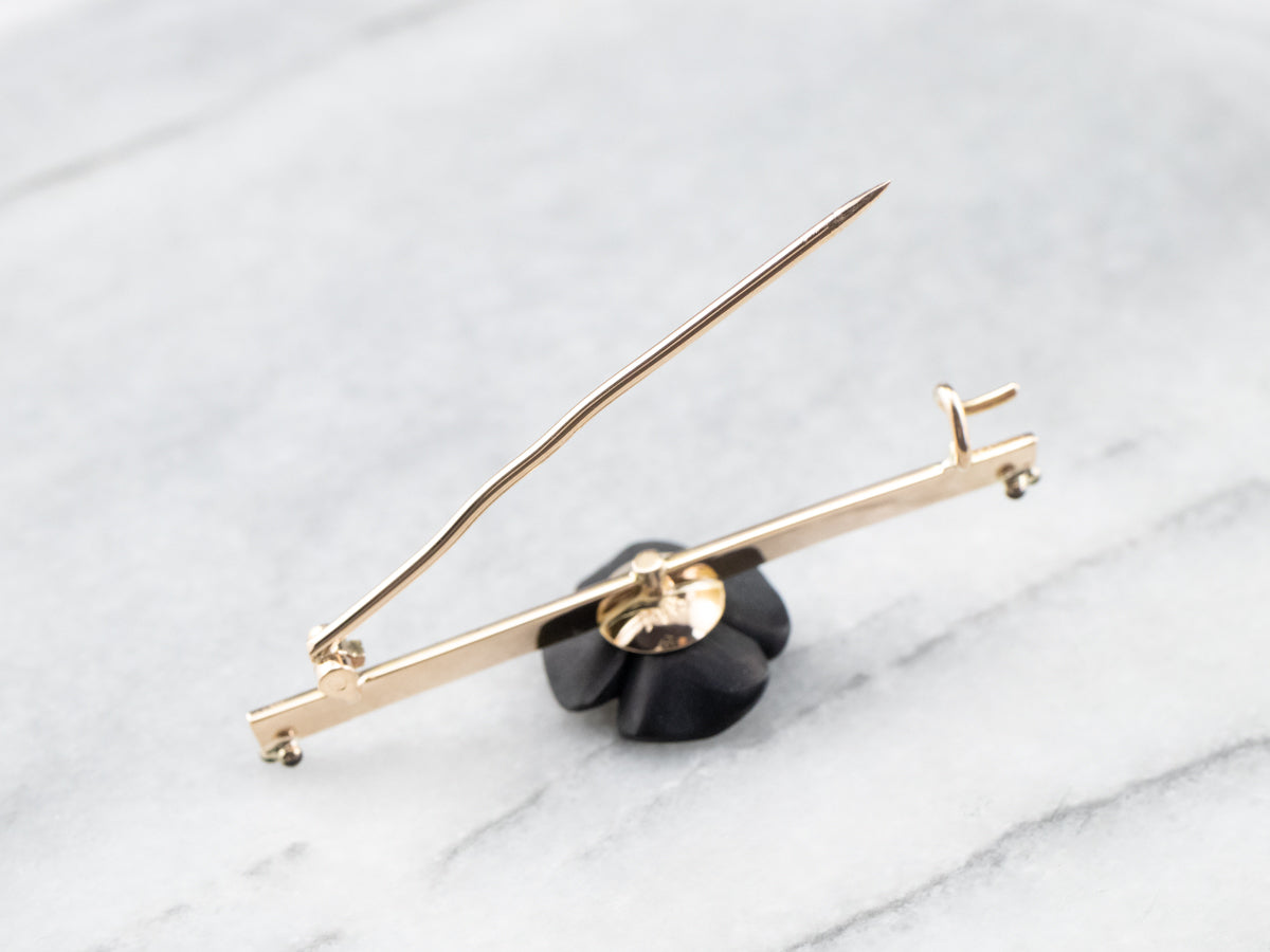 Victorian Jet Flower Gold Bar Pin