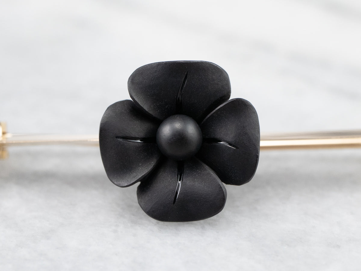 Victorian Jet Flower Gold Bar Pin