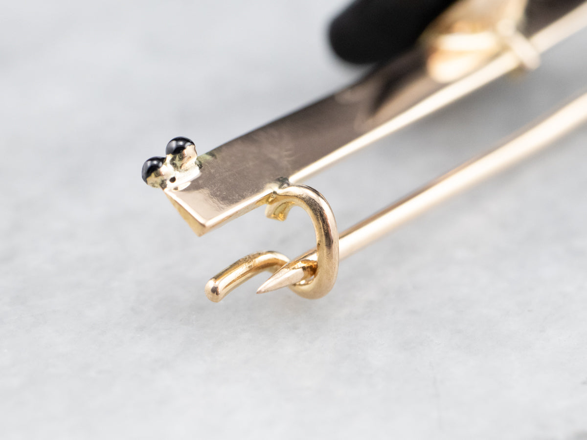 Victorian Jet Flower Gold Bar Pin