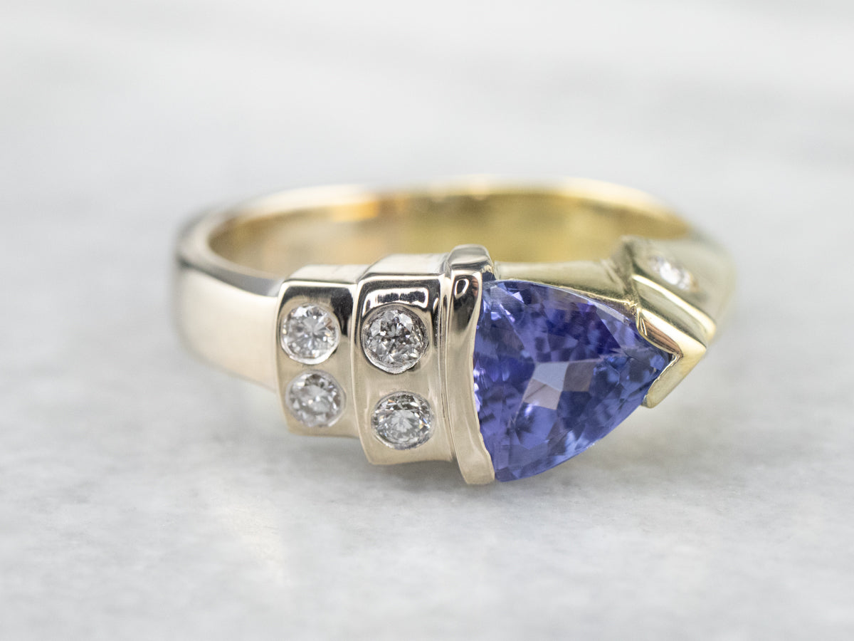 Asymmetrical Tanzanite Diamond Gold Ring