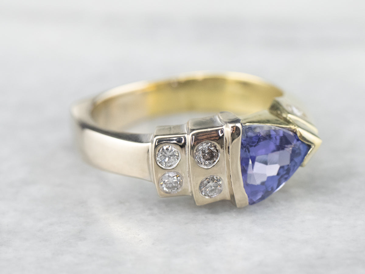Asymmetrical Tanzanite Diamond Gold Ring