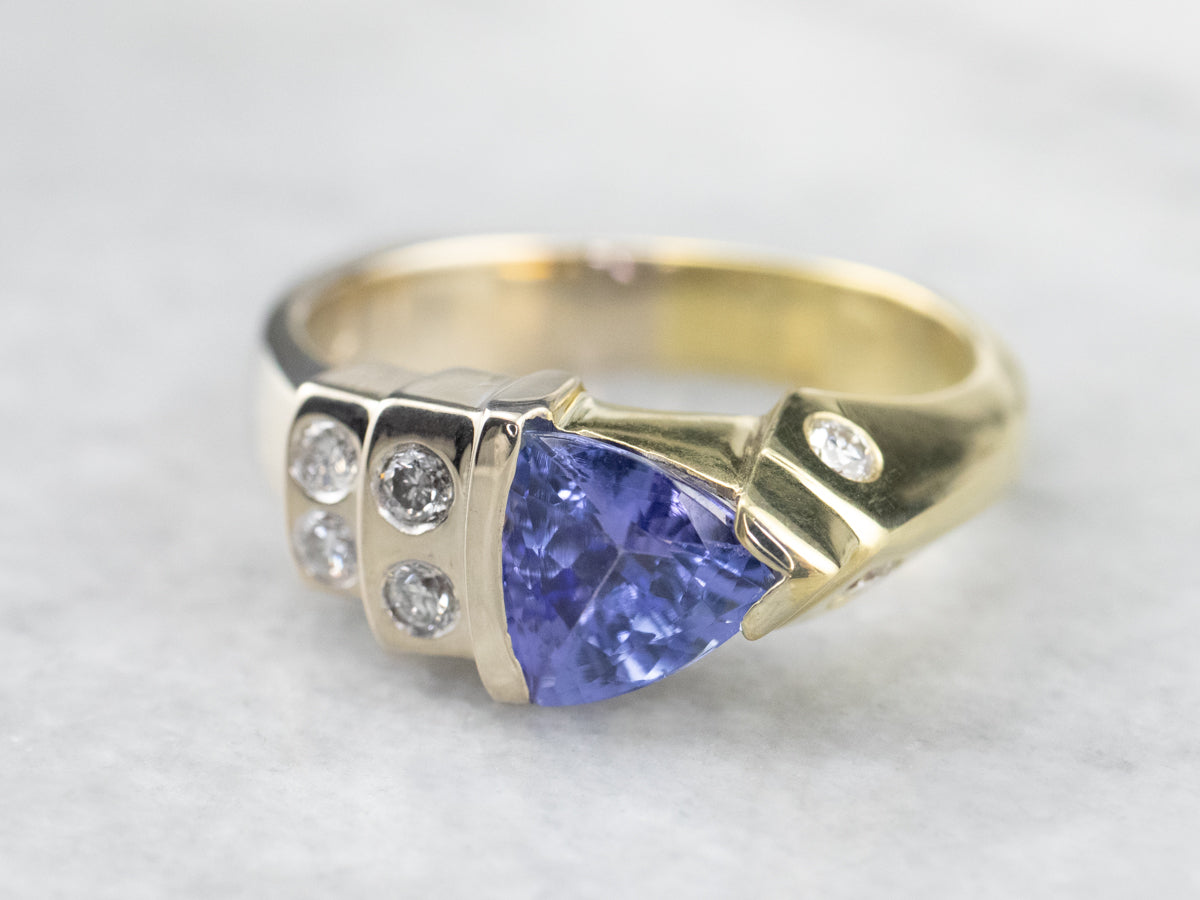Asymmetrical Tanzanite Diamond Gold Ring