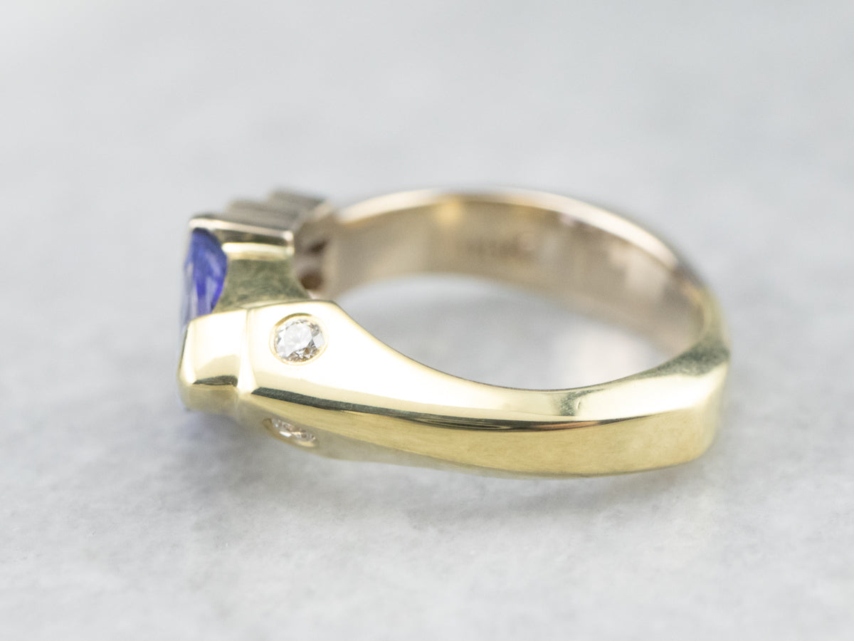 Asymmetrical Tanzanite Diamond Gold Ring
