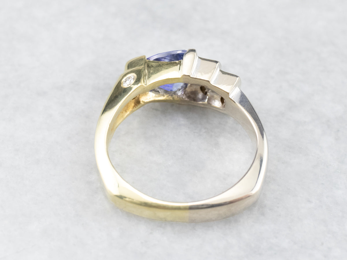 Asymmetrical Tanzanite Diamond Gold Ring