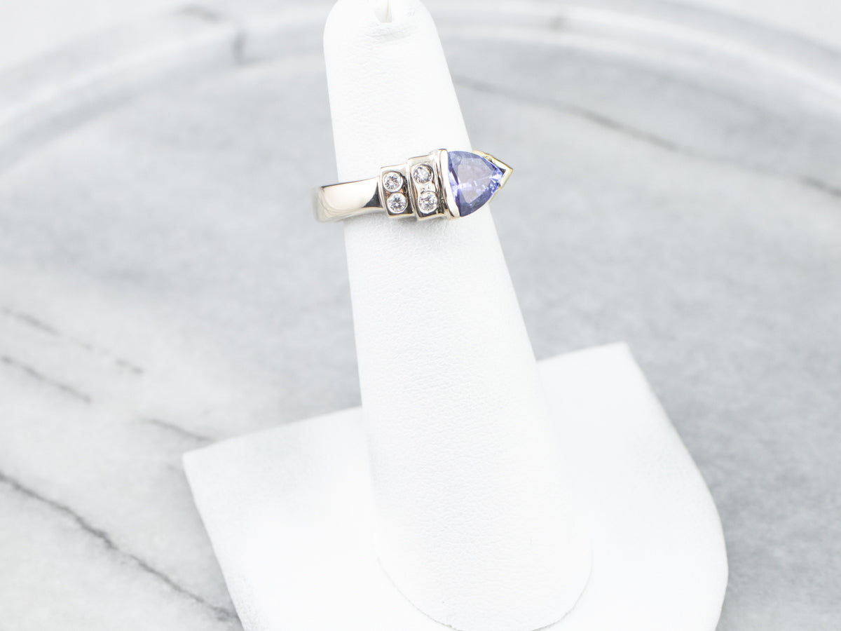Asymmetrical Tanzanite Diamond Gold Ring