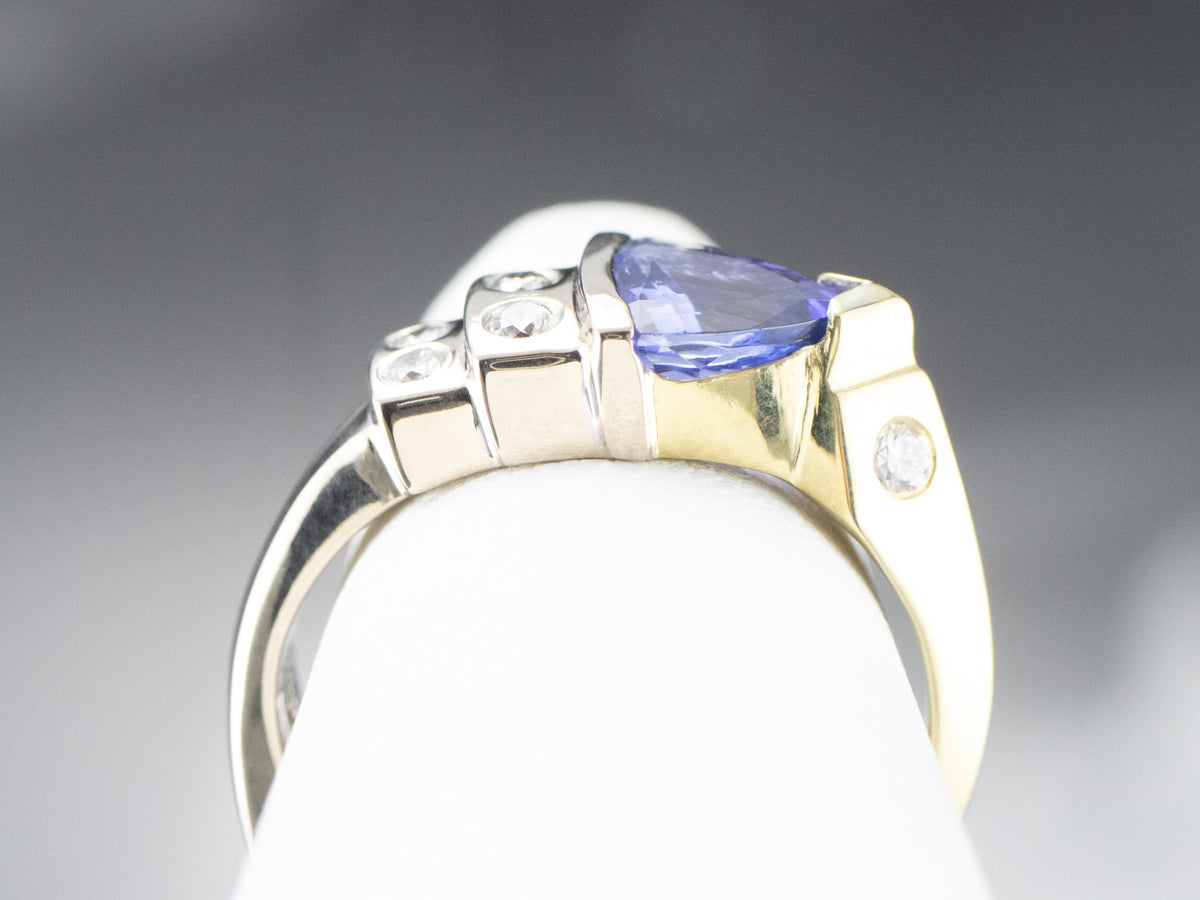 Asymmetrical Tanzanite Diamond Gold Ring
