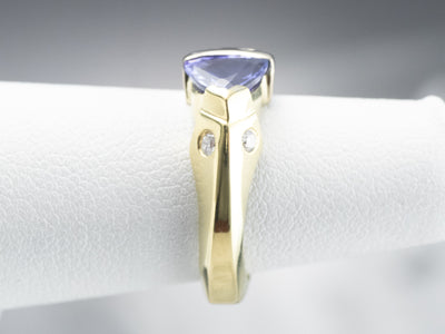 Asymmetrical Tanzanite Diamond Gold Ring