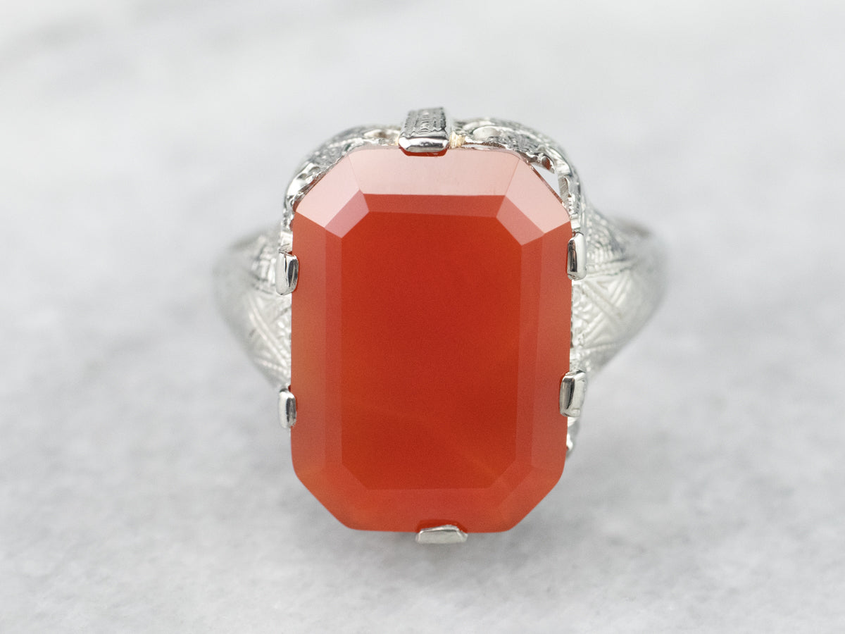 Engraved Art Deco Carnelian Ring