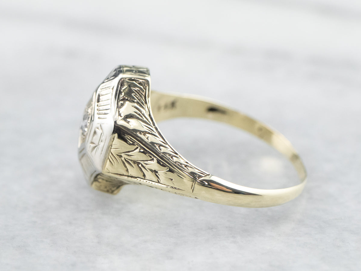 Engraved Old Mine Cut Diamond Solitaire Ring