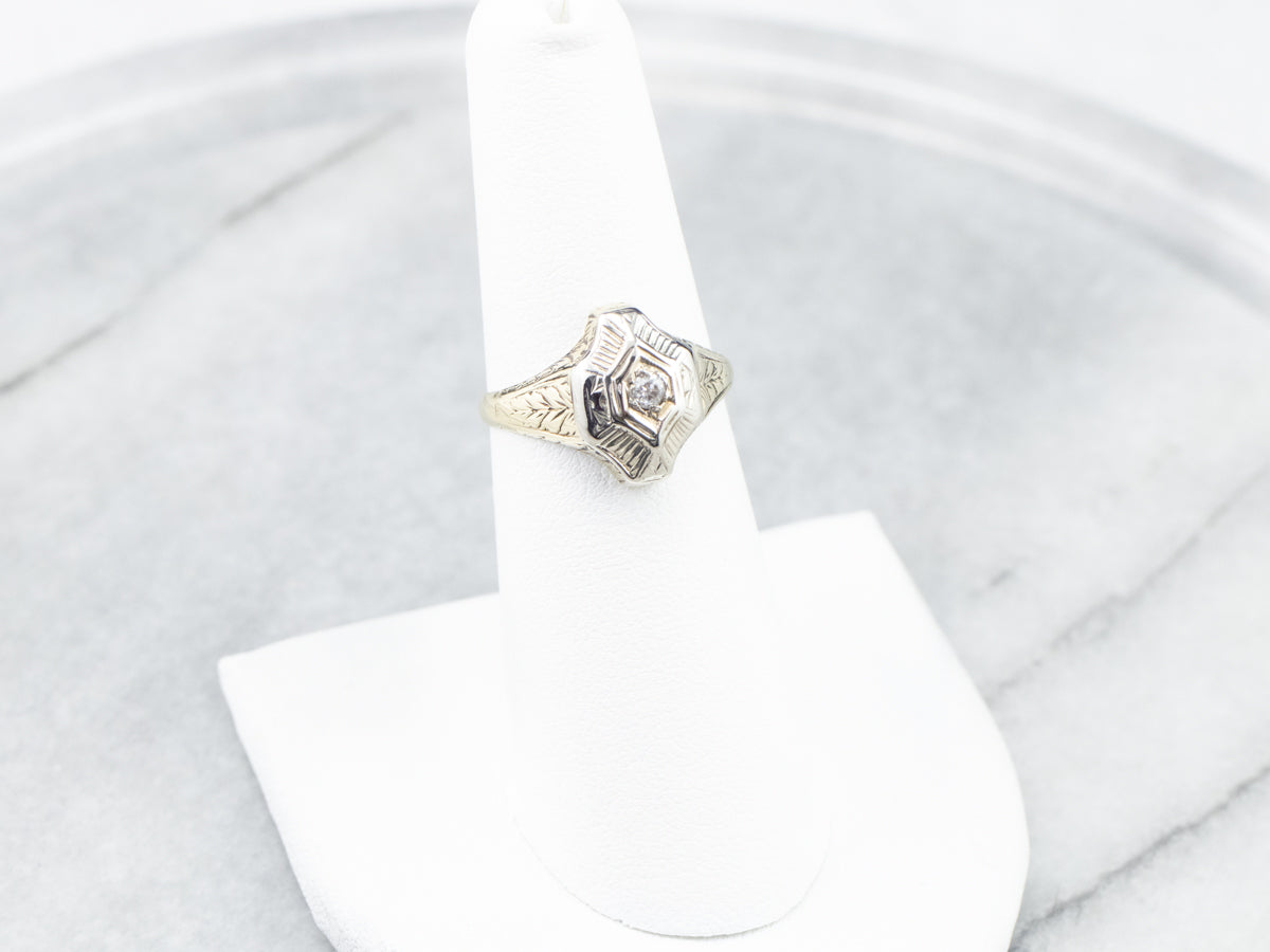 Engraved Old Mine Cut Diamond Solitaire Ring