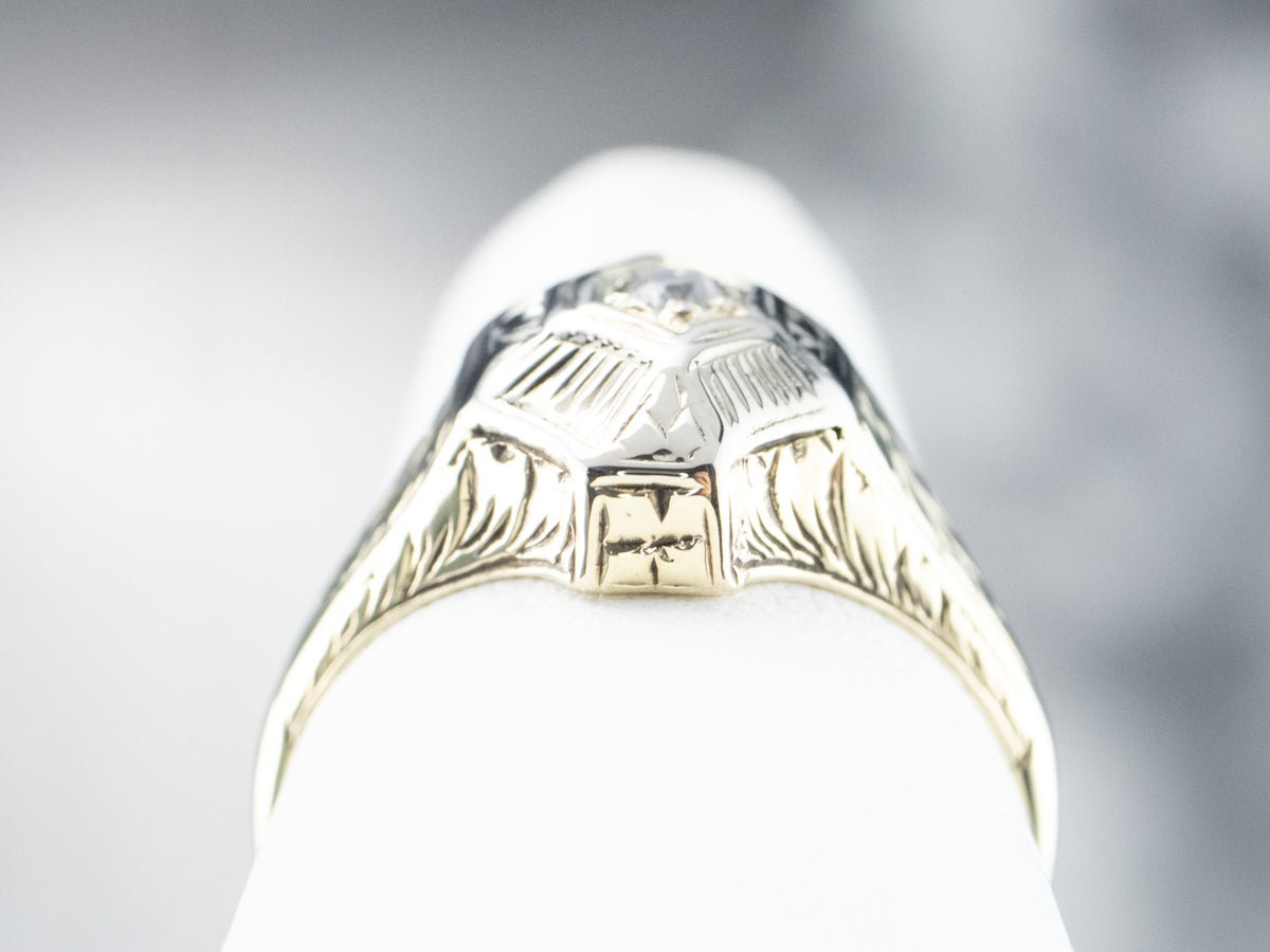 Engraved Old Mine Cut Diamond Solitaire Ring