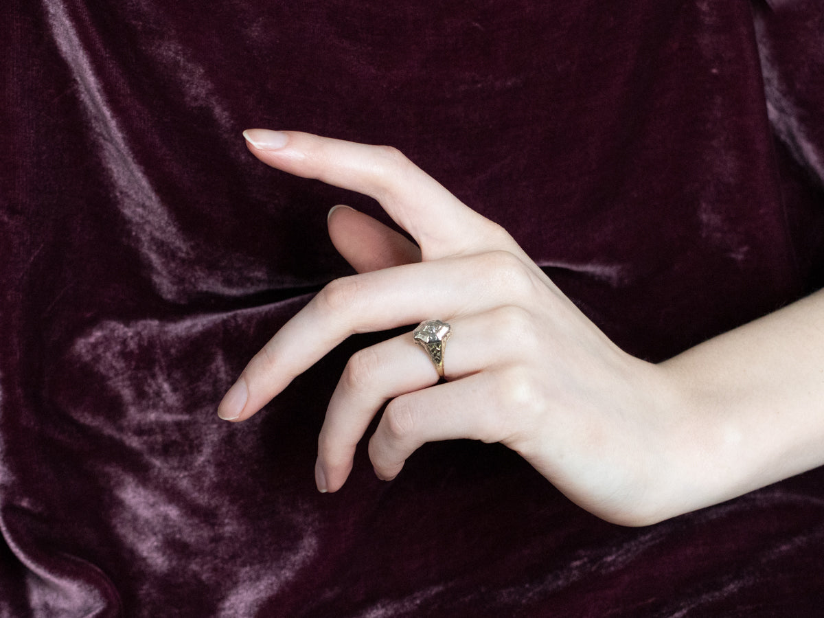 Engraved Old Mine Cut Diamond Solitaire Ring