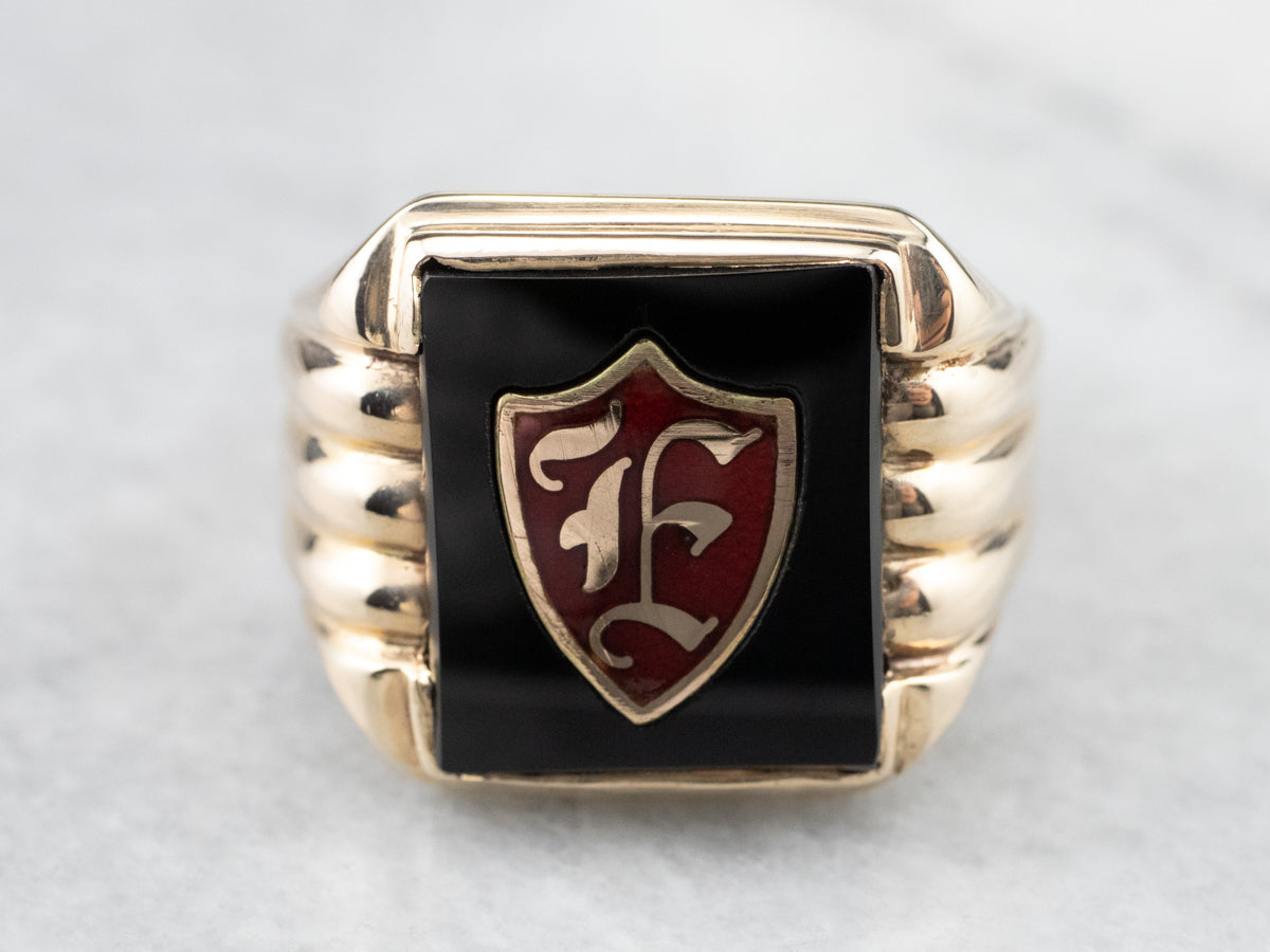 Men's "F" Monogram Onyx Signet Ring