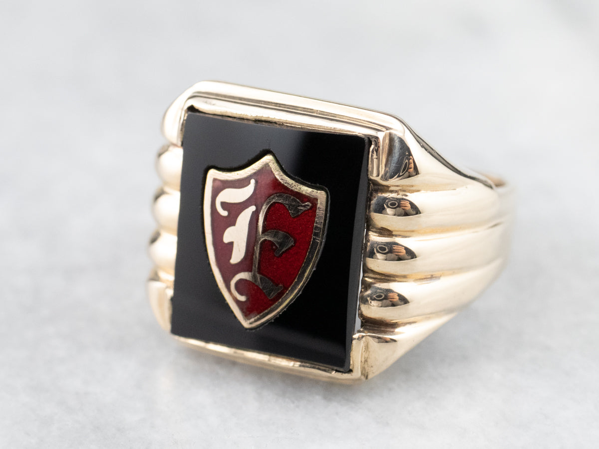 Men's "F" Monogram Onyx Signet Ring