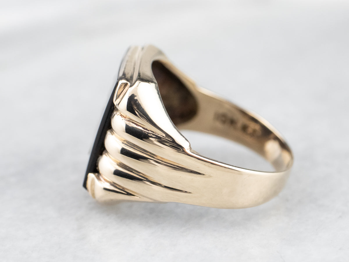 Men's "F" Monogram Onyx Signet Ring