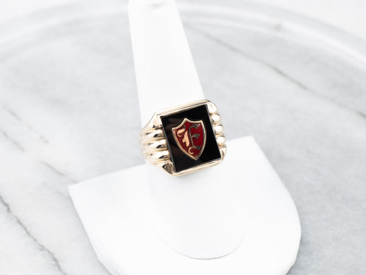 Men's "F" Monogram Onyx Signet Ring