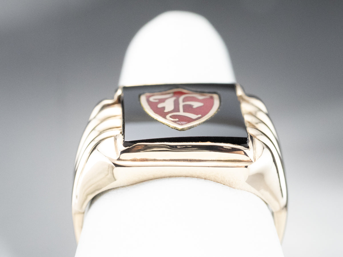 Men's "F" Monogram Onyx Signet Ring