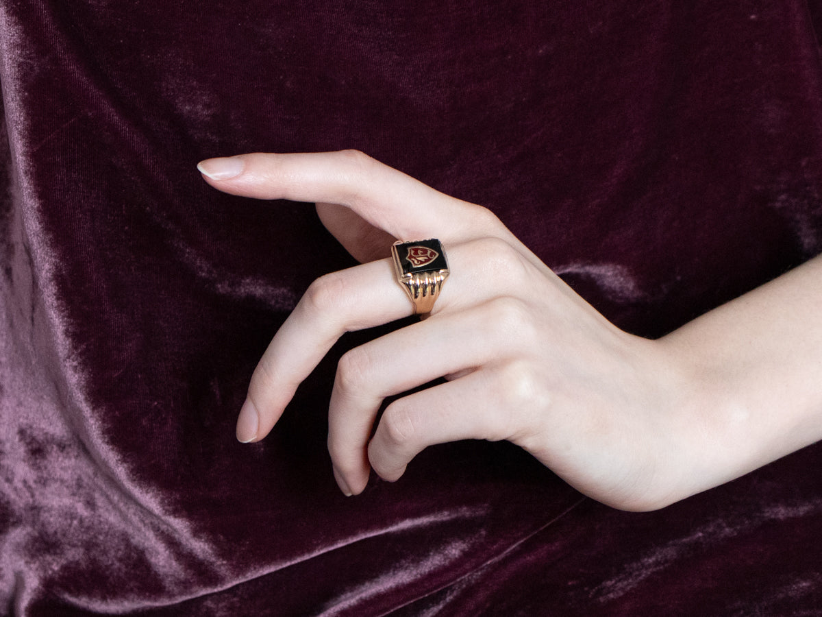 Men's "F" Monogram Onyx Signet Ring