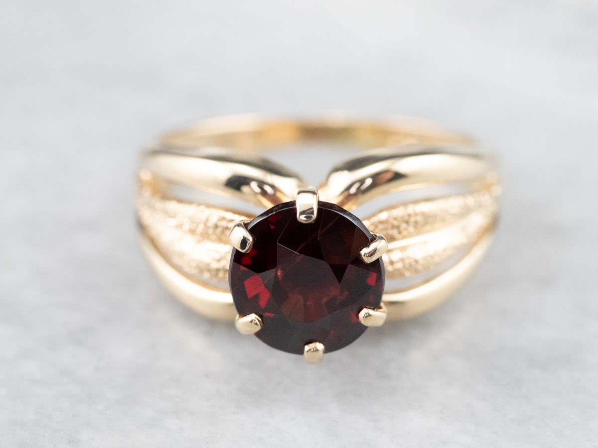 Vintage Gold Garnet Solitaire Ring