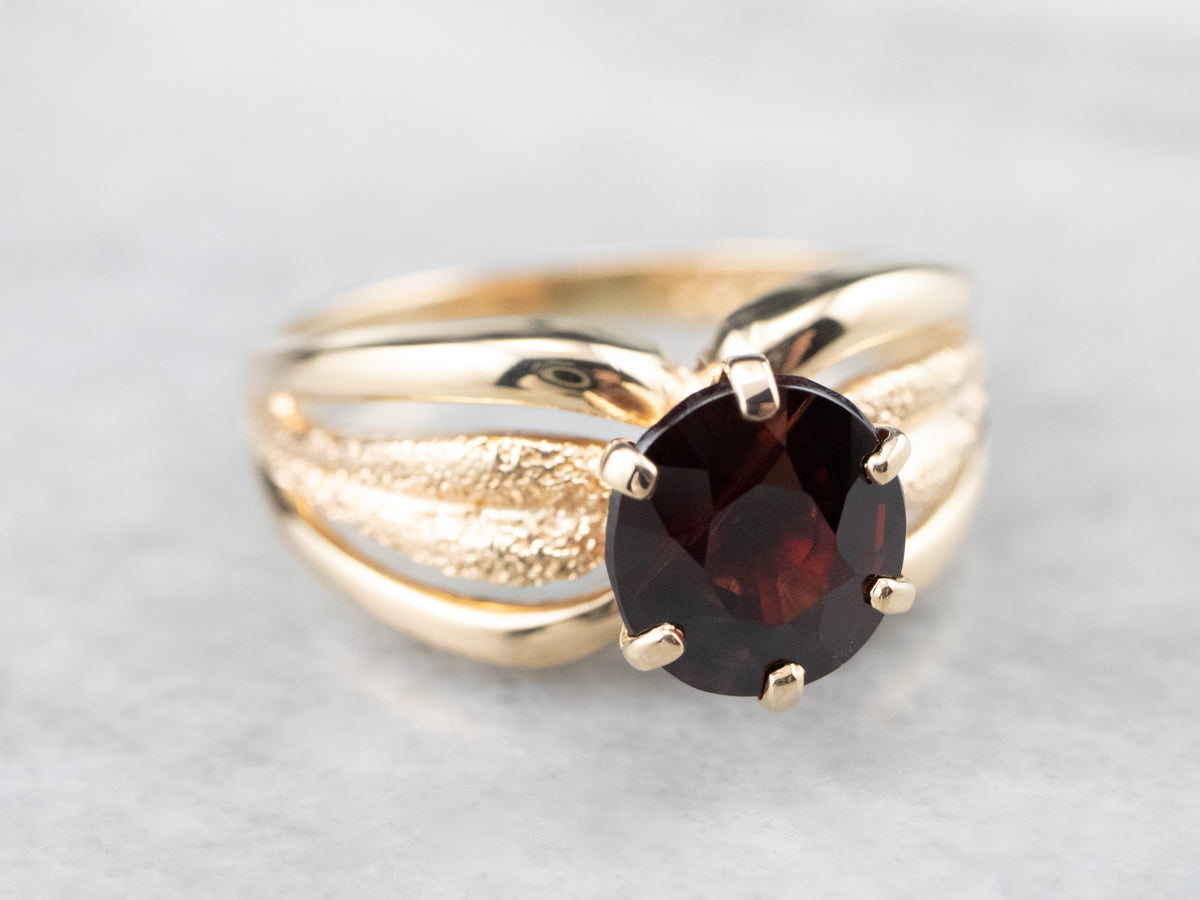 Vintage Gold Garnet Solitaire Ring