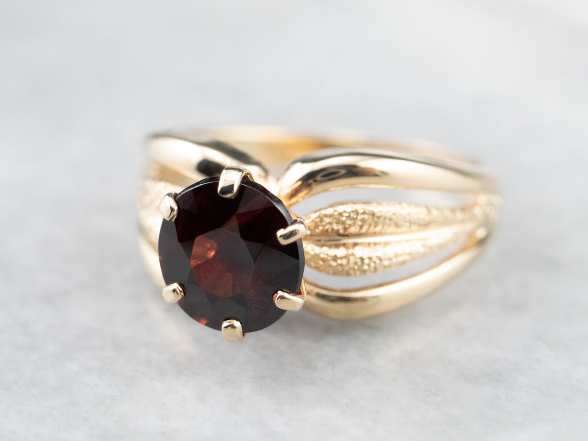 Vintage Gold Garnet Solitaire Ring
