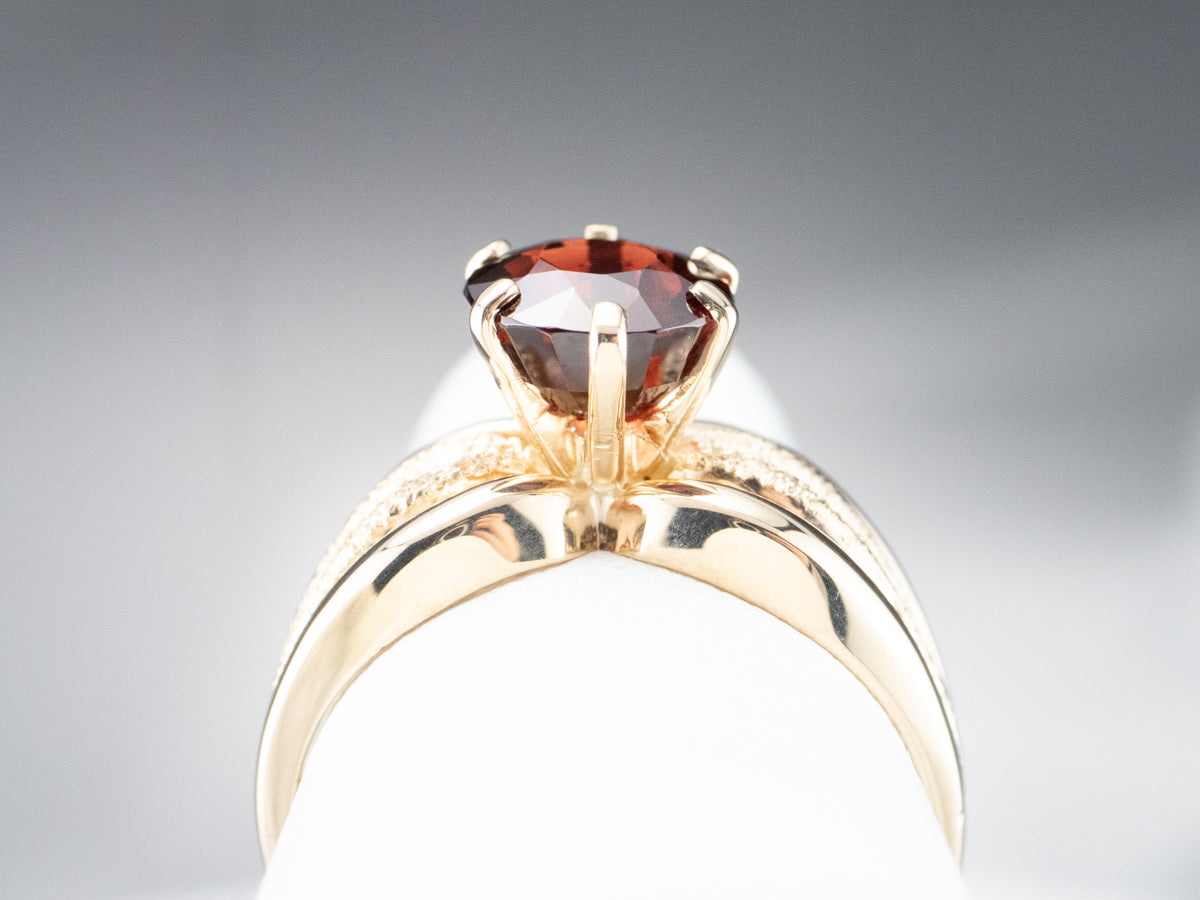 Vintage Gold Garnet Solitaire Ring