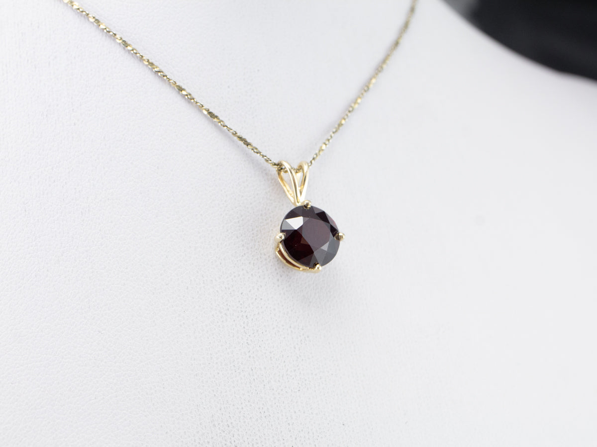 Gold Garnet Solitaire Pendant