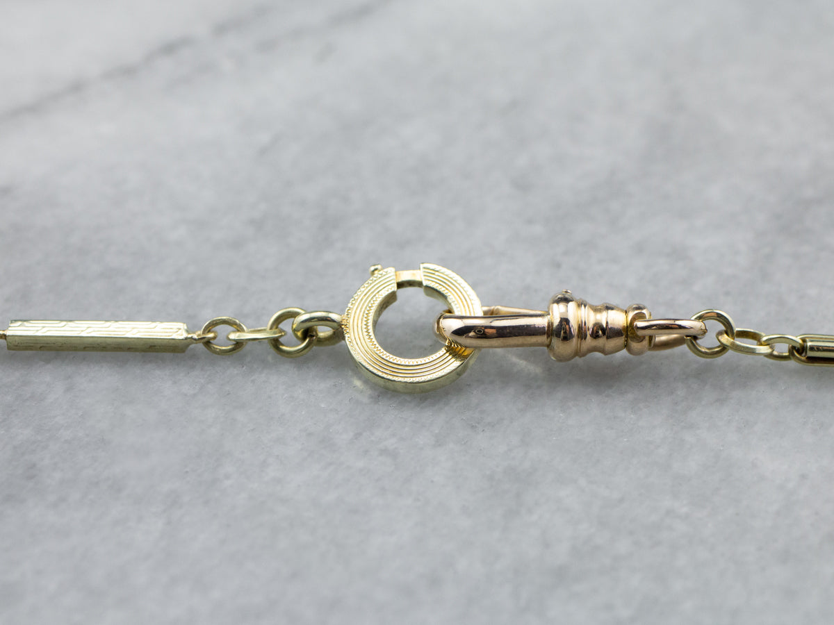 Antique 14K Green Gold Bar Link Pocket Watch Chain