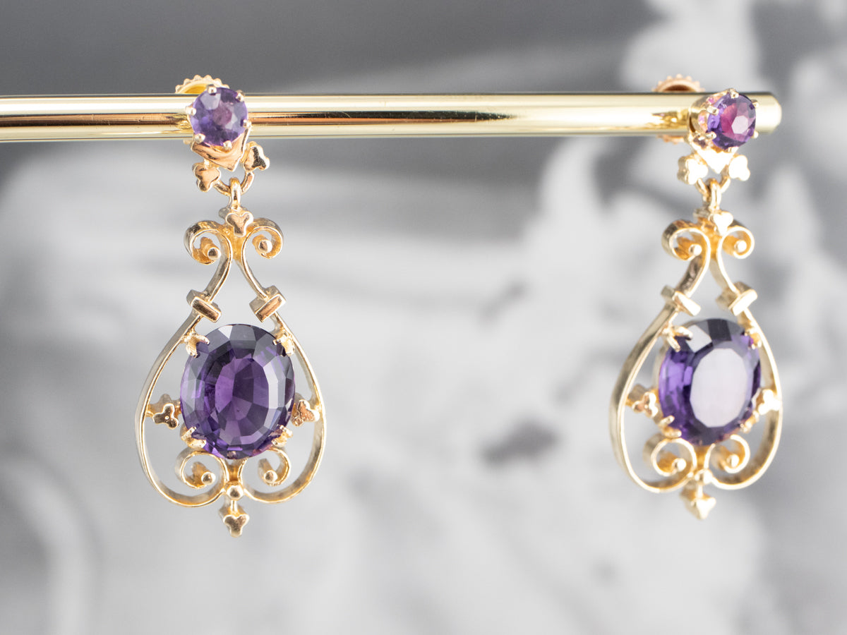 Rose gold amethyst earrings | Amethyst droppers | Hook earrings — eva  dorney goldsmith | contemporary handmade jewellery design