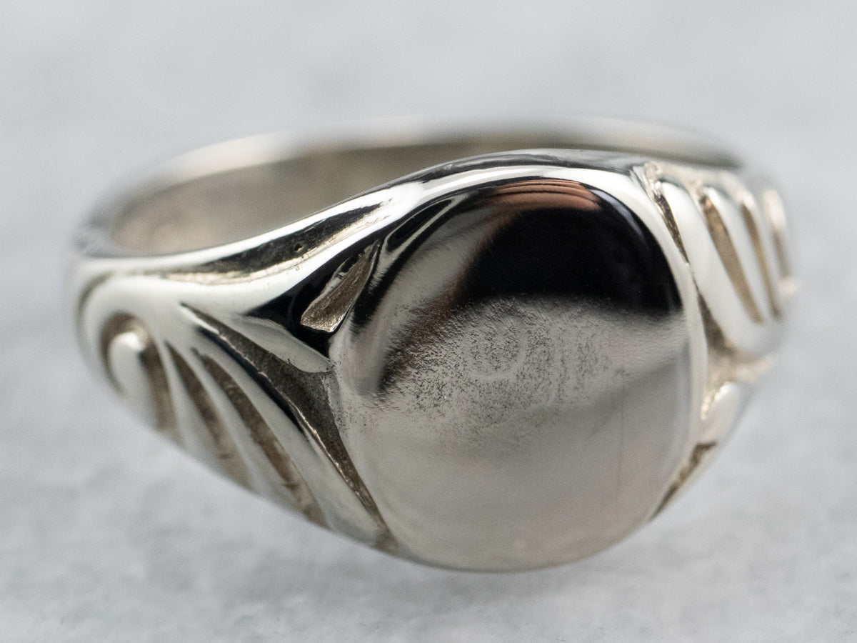 Vintage White Gold Patterned Signet Ring