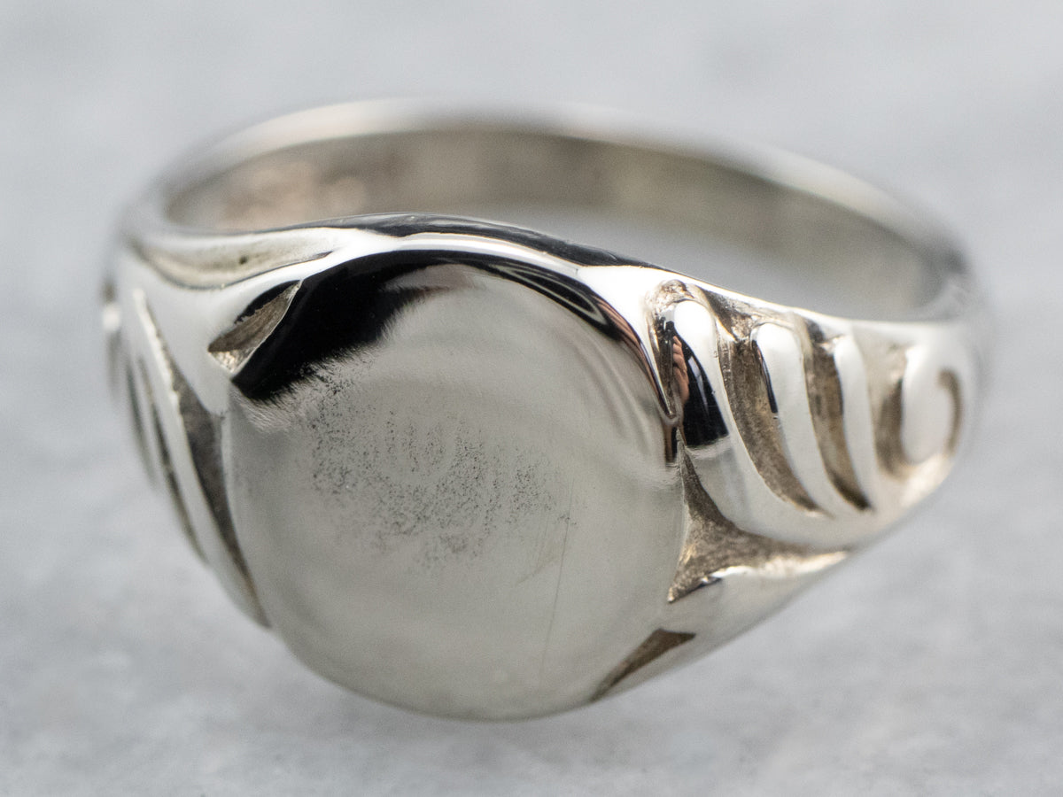 Vintage White Gold Patterned Signet Ring