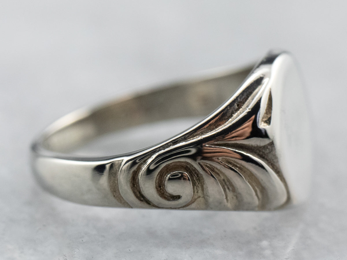 Vintage White Gold Patterned Signet Ring
