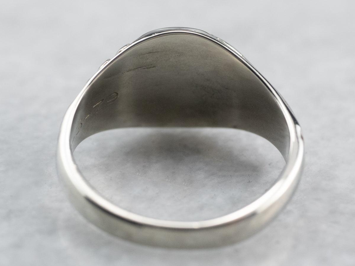Vintage White Gold Patterned Signet Ring