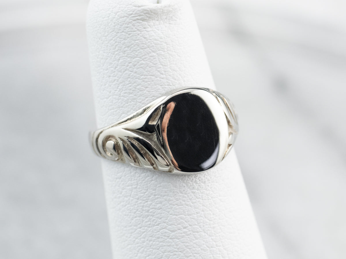 Vintage White Gold Patterned Signet Ring