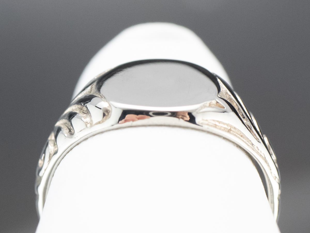 Vintage White Gold Patterned Signet Ring
