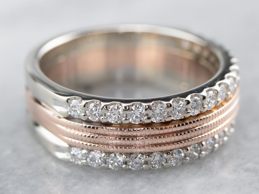 Double Row Diamond Rose Gold Band Ring