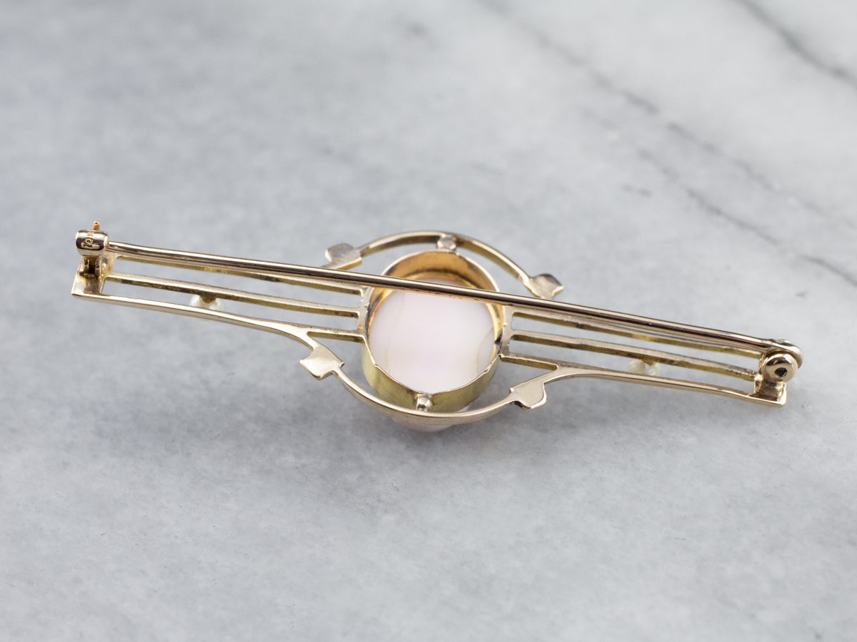 Art Nouveau Pink Cameo Seed Pearl Brooch