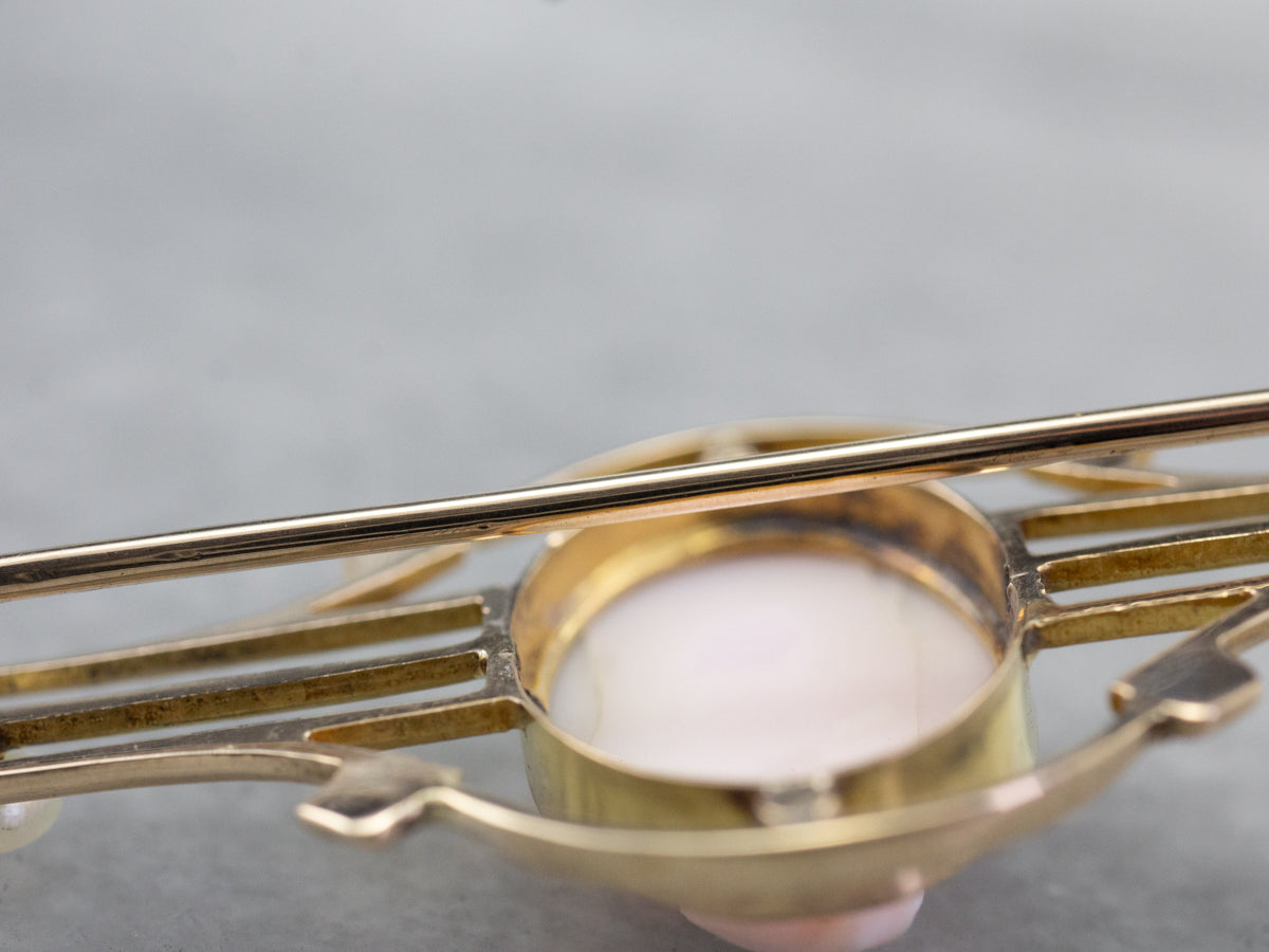 Art Nouveau Pink Cameo Seed Pearl Brooch