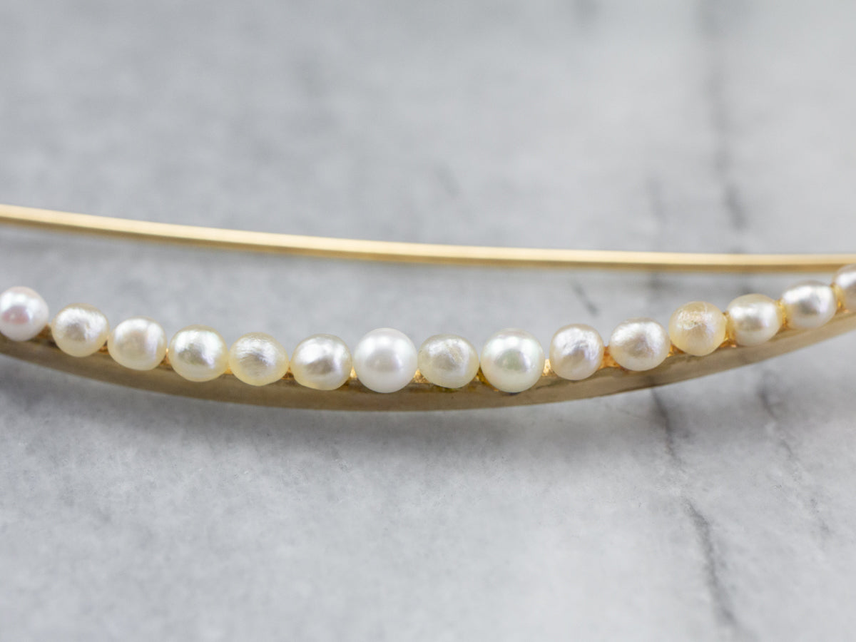 Antique Seed Pearl Crescent Moon Brooch