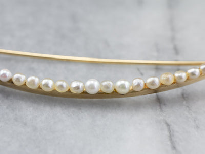 Antique Seed Pearl Crescent Moon Brooch