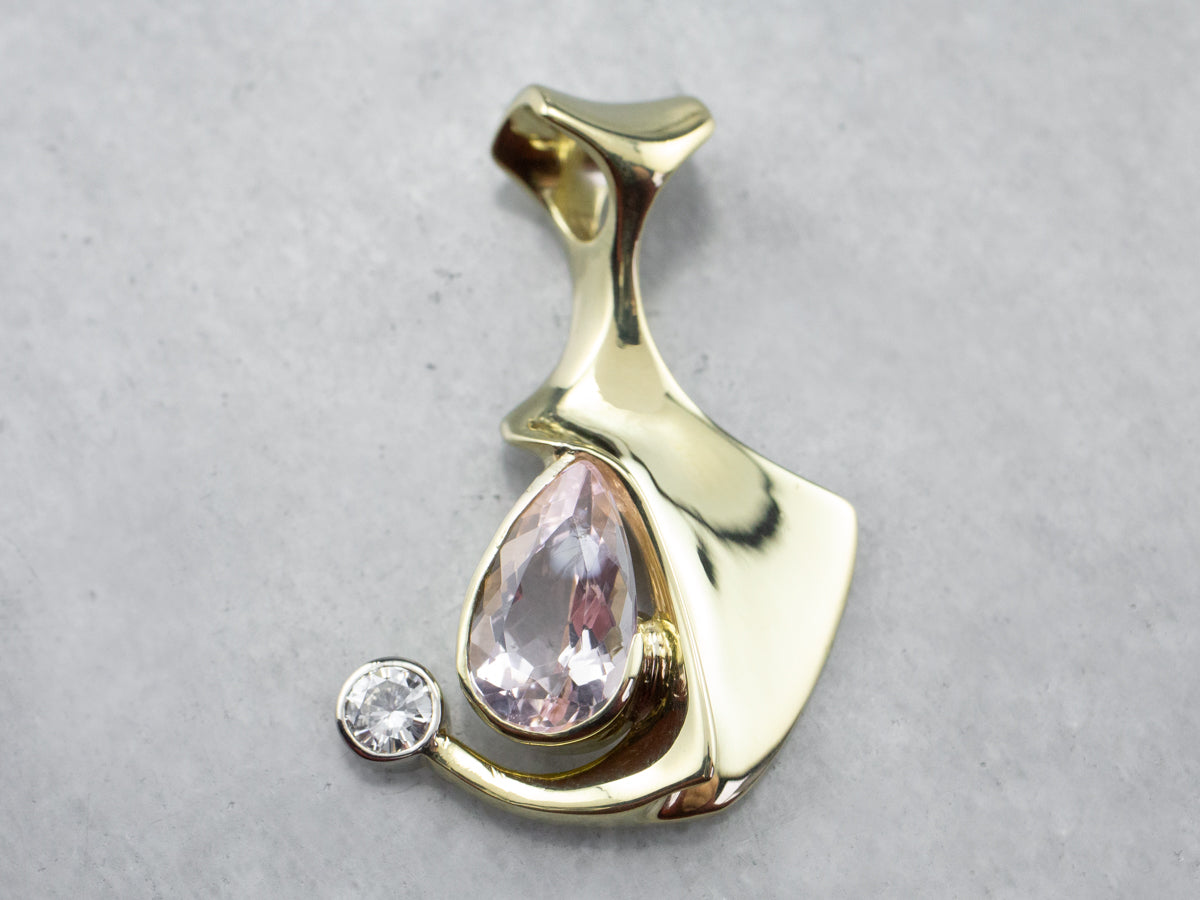 Modernist Morganite and Diamond Pendant