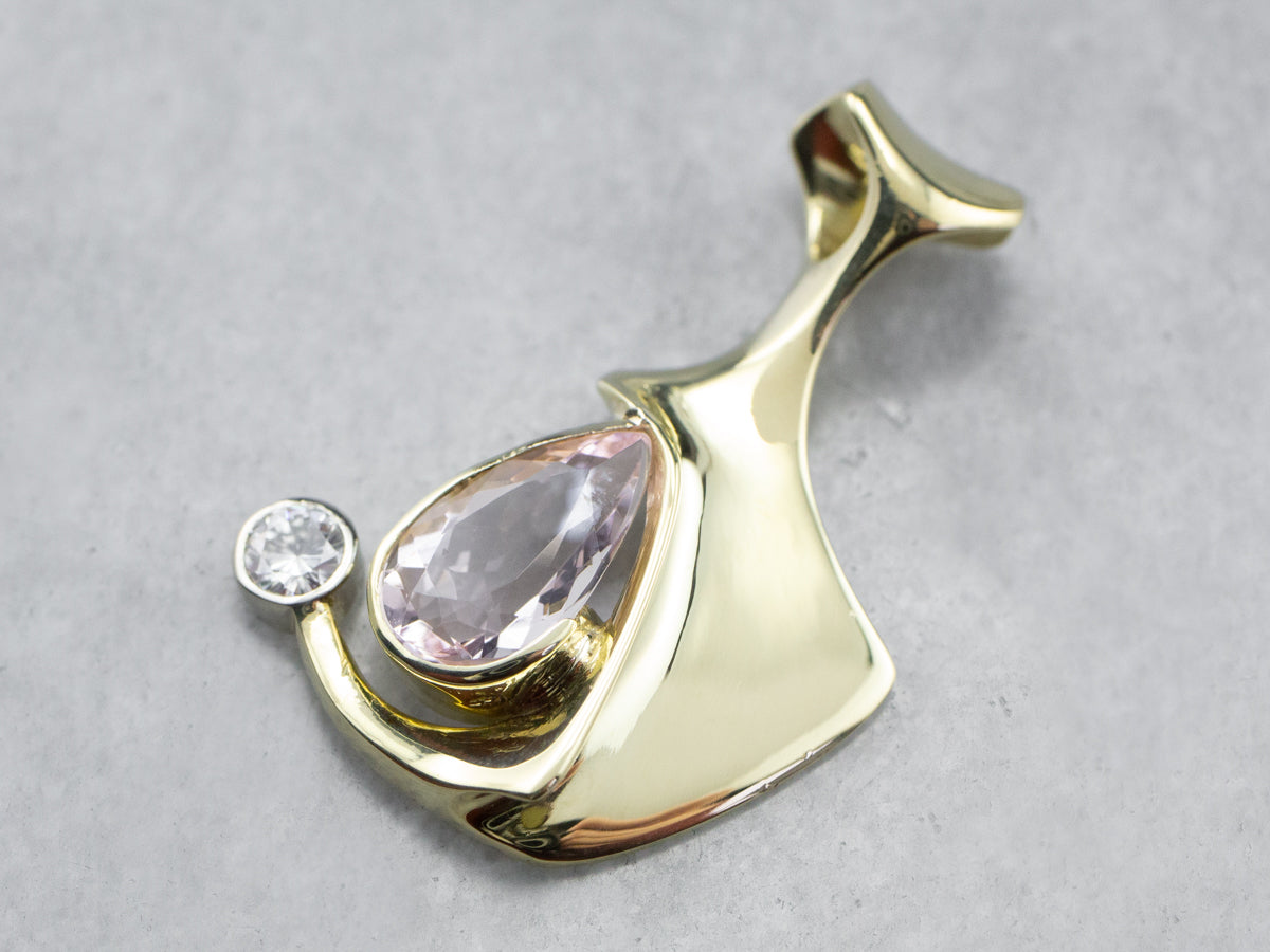 Modernist Morganite and Diamond Pendant