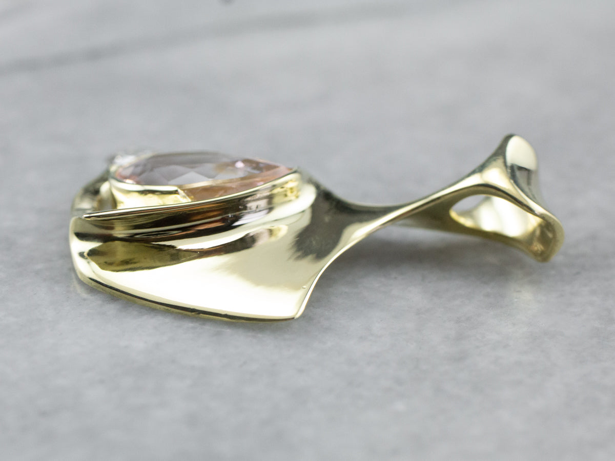 Modernist Morganite and Diamond Pendant