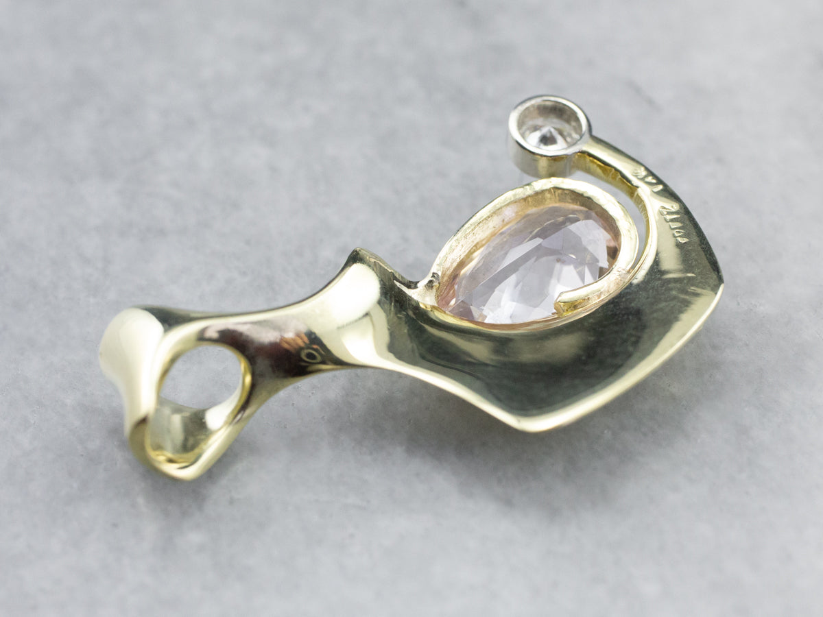 Modernist Morganite and Diamond Pendant