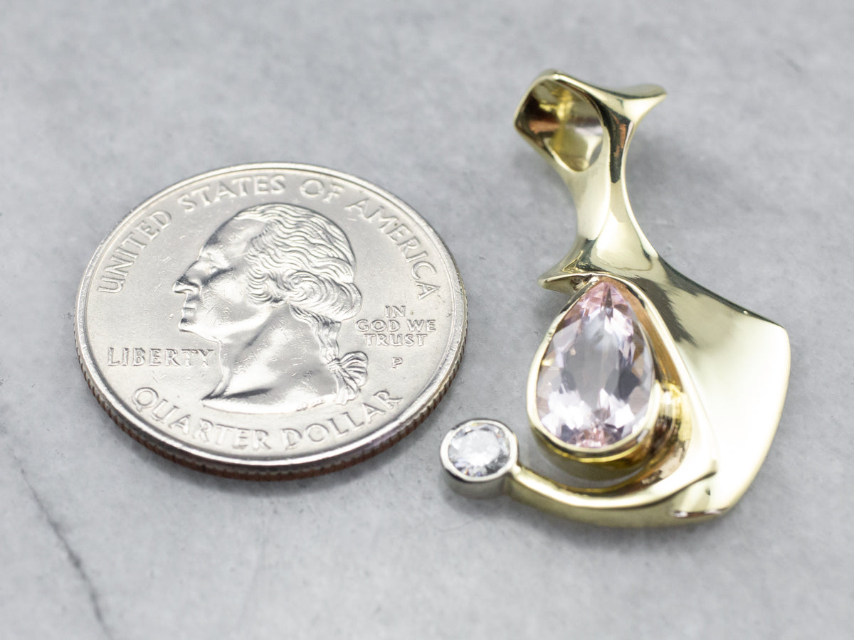 Modernist Morganite and Diamond Pendant