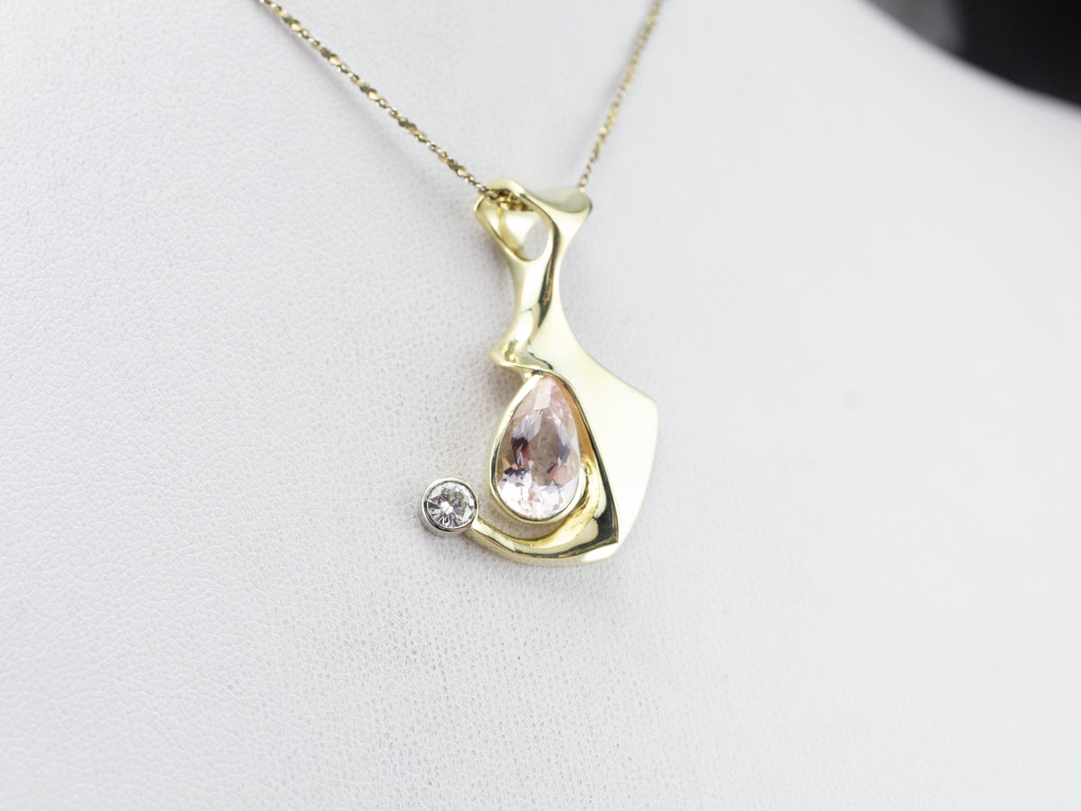 Modernist Morganite and Diamond Pendant