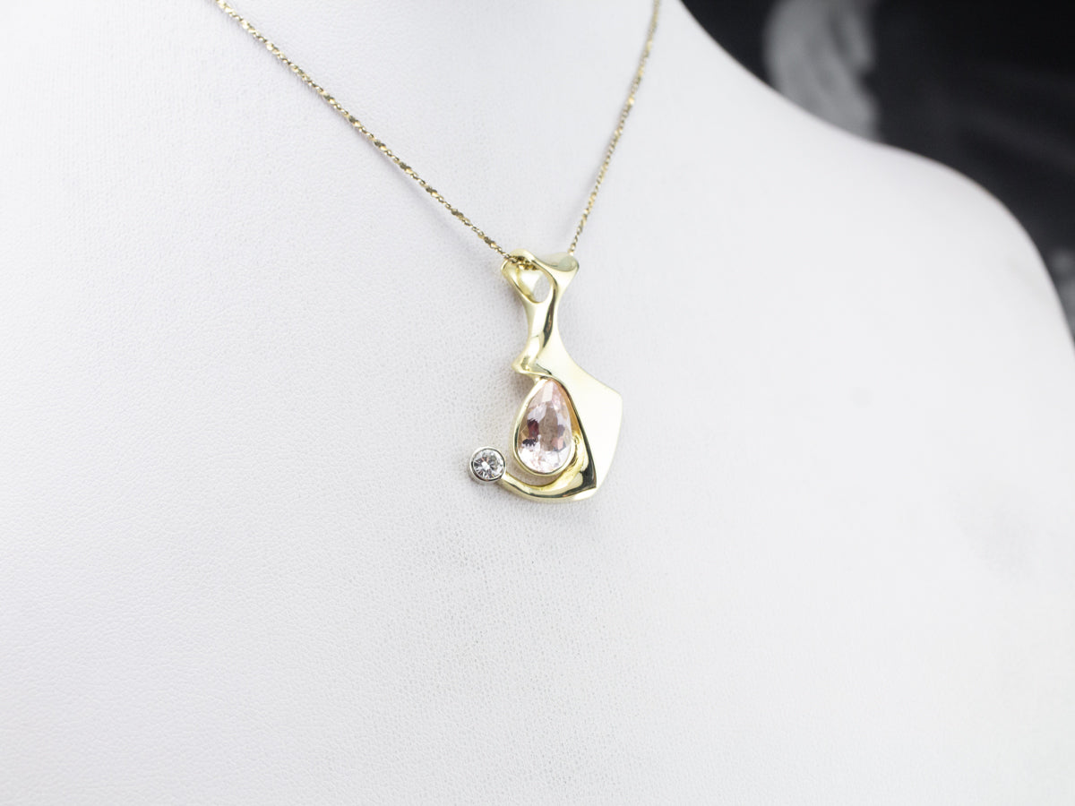 Modernist Morganite and Diamond Pendant