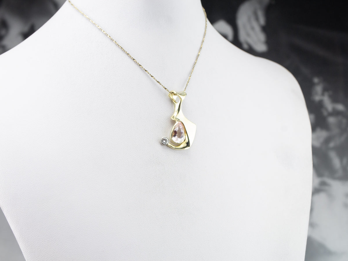 Modernist Morganite and Diamond Pendant